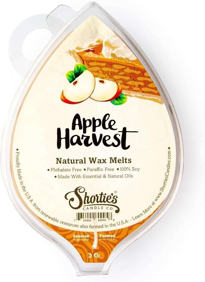 Shortie's Candle Company Apple Harvest Natural Soy Wax Melts - 1 Highly Scented 3 Oz. Bar - Made with 100% Soy and Essential Fragrance Oils - Phthalate & Paraffin Free, Vegan, Non-Toxic