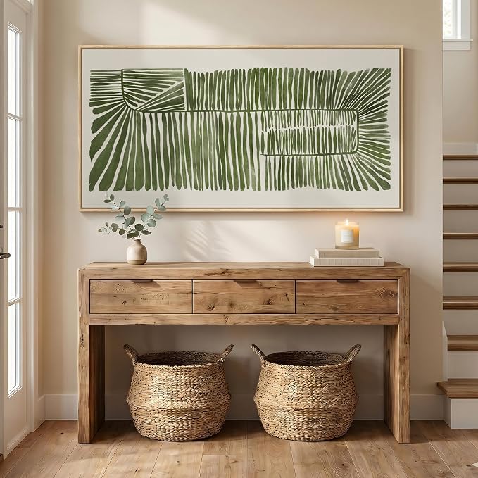 Large Framed Horizontal Green Abstract Botanical Canvas Wall Art, 60x30 In | Modern organic pictures, Minimalist artwork for walls, Wood frame, Canvas prints, Wall decor for living room, Bedroom, Dining