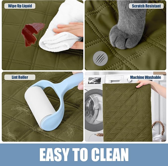 Smiry Waterproof Reversible Pet Couch Covers for Dogs | Pet Friendly, Soft Fabric, Washable Sofa Furniture Protector for Dogs Cat Kids, Checkered (30"x80", Green/Navy)