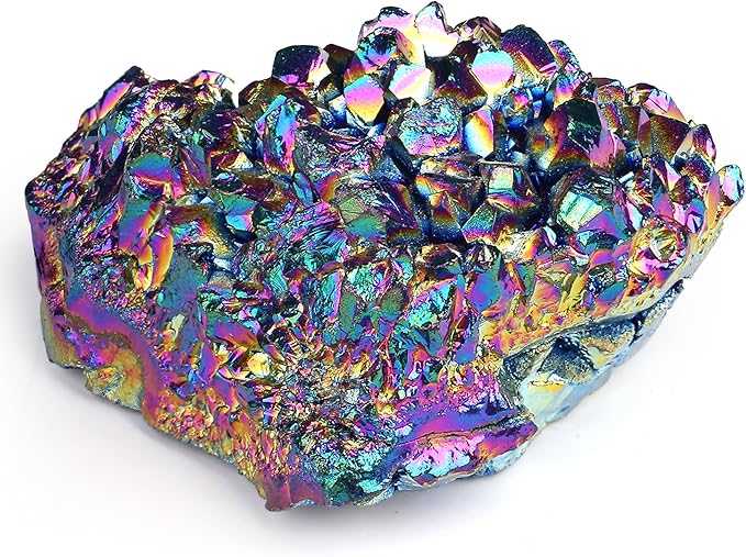 ZHIYUXI Rainbow Crystal Titanium Coated Crystal Cluster Crystal Geode Decor Rainbow Rock Natural Raw Crystal Energy Balance Reiki Wicca Home Decor 1Pc 50-70g