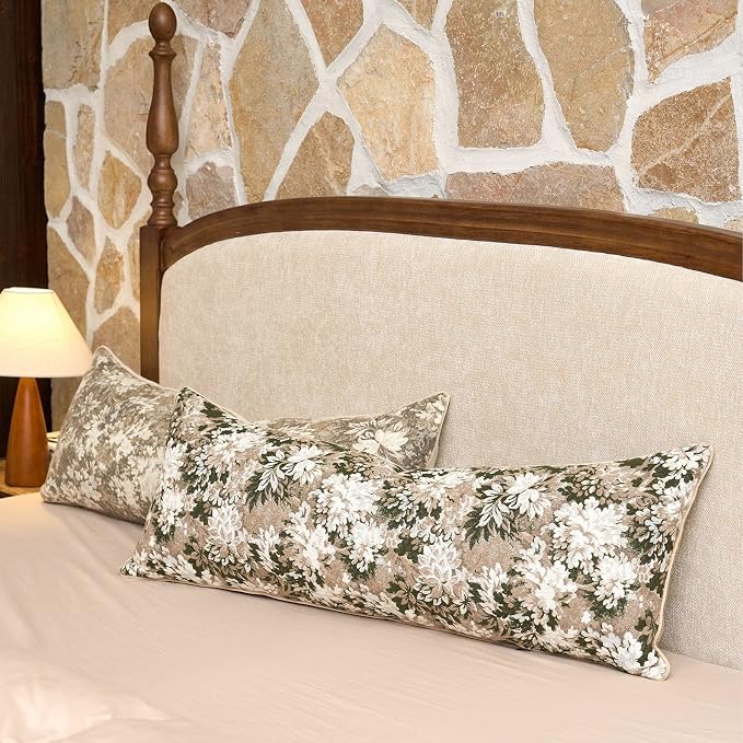 Neutral Floral Pillow Cover 14 x 36 Inches, Vintage Chenille Accent Throw Pillow Cover Soft Decorative Farmhouse Accent Couch Pillow Cover for Living Room Bedroom, Beige