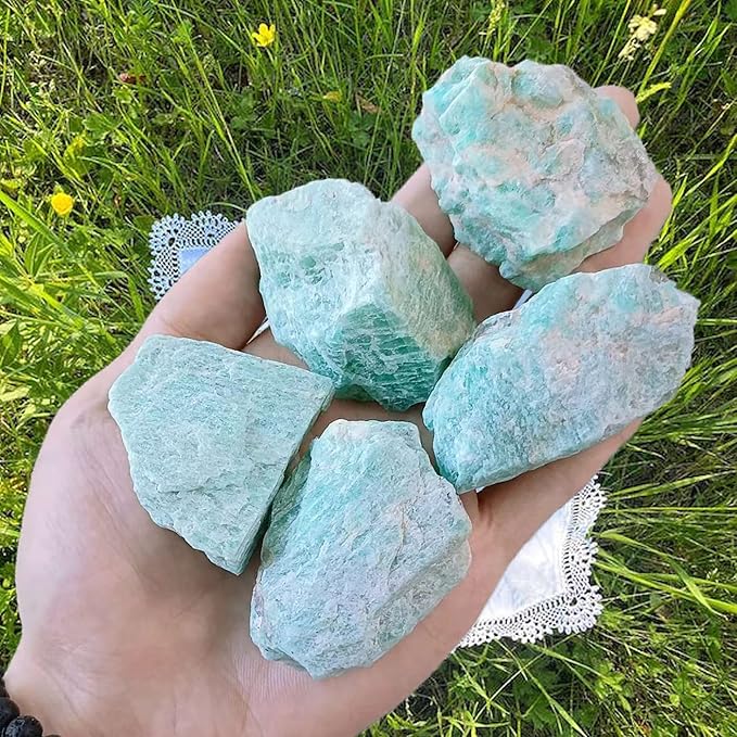 LAIDANLA 1lb 2" Amazonite Natural Rough Stones Crystal Large Raw Crystals Bulk Healing Gemstones for Reiki Healing Tumbling Fountain Rocks Wire Wrapping Decoration Cabbing Lapidary