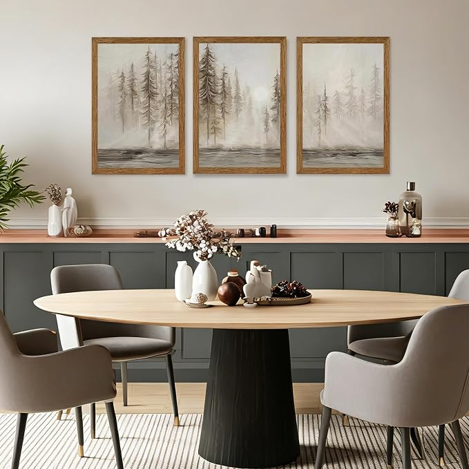 Urmoya 3 Pieces Scandinavian Pine Tree Neutral Forest Wall Art 16x24 in | Wood framed canvas, Forest scene, Nordic modern style, Ready to hang, for living room, hallway, office, or bedroom decor