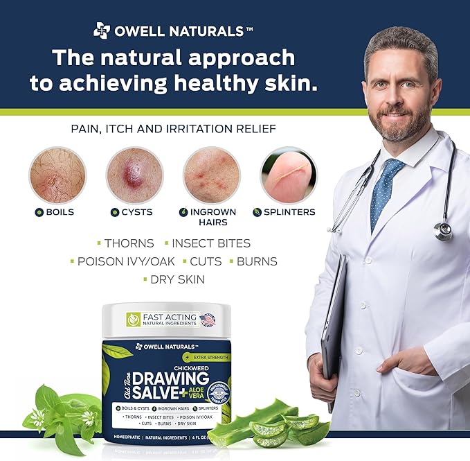 OWELL Naturals Drawing Salve – Fast Acting for Ingrown Hairs, Boils, Bumps, Cysts & Splinters – Clear Non-Staining Formula for Bikini Line, Underarms & Sensitive Skin – 4 oz