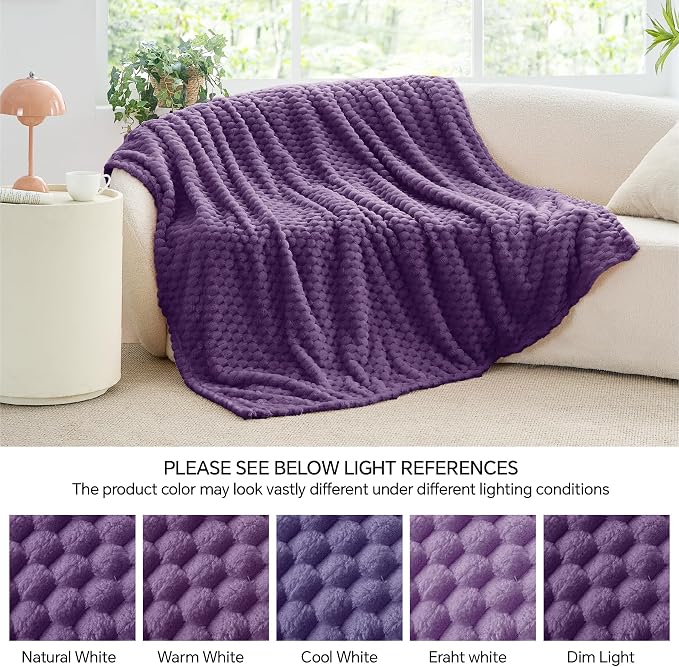 BEDELITE Purple Twin Blanket for Couch, Soft Cozy Gifts for Women, 60 * 80 | 3D Jacquard Decorative Fleece Blanket, Super Soft Plush Throws, Cute Birthday Gift for Women & Men, Suitable for All Seasons
