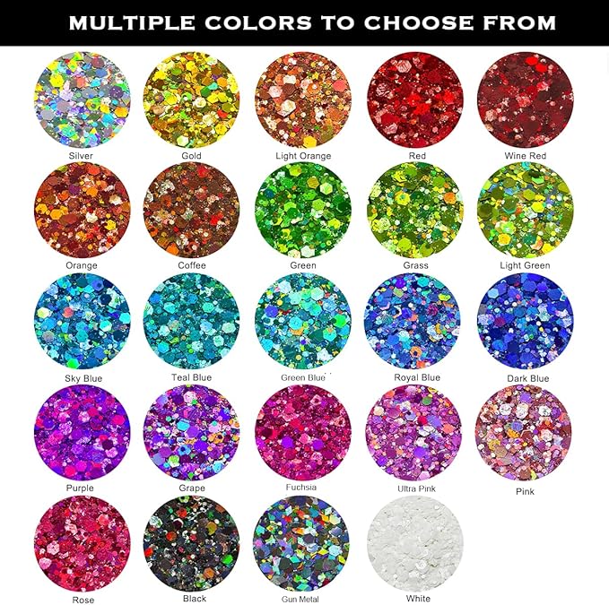 Gold - Craft Glitter - 2oz Glitter Shaker Bright Colorful Holographic Mix Chunky Body Glitter Bulk Wholesale 24 Colors in Shaker Cosmetic Glitter - EBLB200