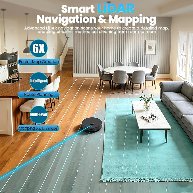 E10+ Robot Vacuum & Mop Combo Self Emptying with 8,000Pa, Robotic Vacuums Cleaner for Pet Hair, LiDAR Navigation, 75-Day Capacity, Carpet Detection, Anti-Tangle, 150-Min Runtime, for Floors, Carpet