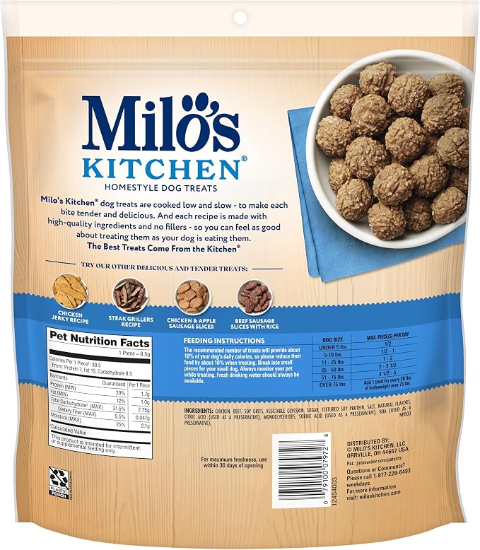 Milo's Kitchen Chicken Meatballs Dog Treats, 28 Oz. Bag (Pack of 4)