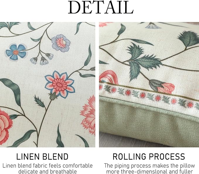 Designer Linen Throw Pillow Cover,Set of 2,18"x18"-Estevan A | Vintage French Elegant Square Pillow Cover,Concealed Zipper Design,Floral Pattern,Sofa,Bedroom,Living Room,Lounge Chairs