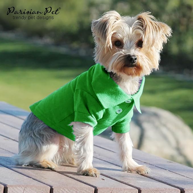 Parisian Pet Dog Polo Shirt – Classic Green Cotton Pet Apparel with Collar & Buttons - Soft Breathable Puppy T-Shirt - Cute Dog Clothes - Ideal Summer Clothes for Large Dogs - Shirts for Dogs Girl Boy