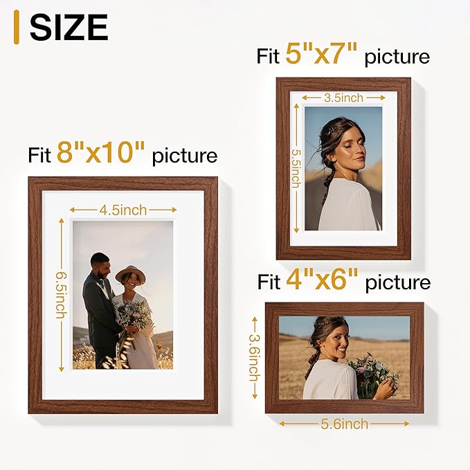 Vittanly 15 Pack Picture Frames Collage Wall Decor, Wall/Tabletop Display | Walnut Brown, Multi-Size Gallery Wall Frame Set: 3pcs 8x10, 6pcs 5x7, 6pcs 4x6. Picture Frame Set for Family