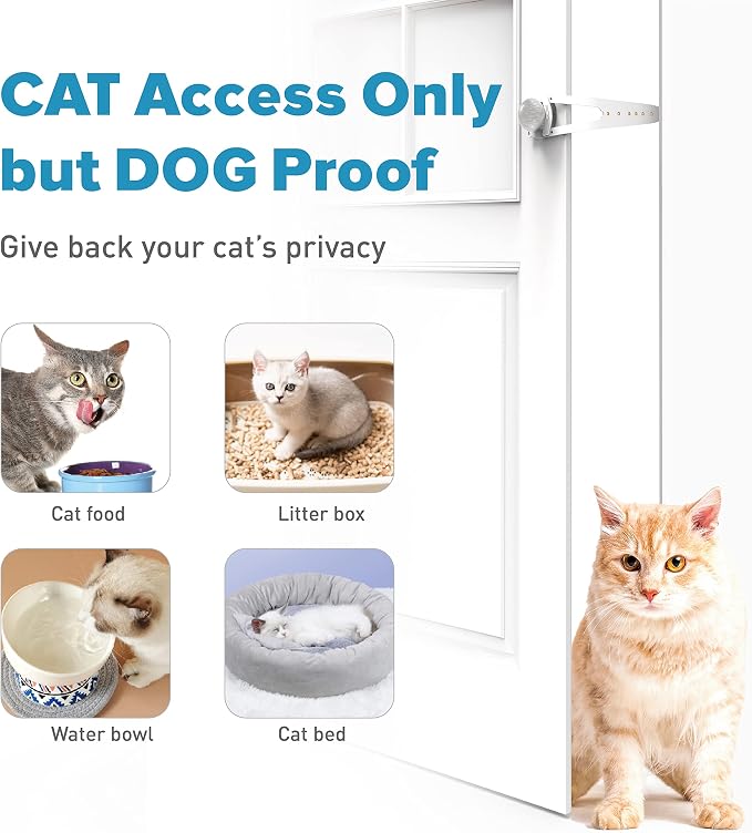Neobay Cat Door Latch with Stabilizer, 7 Sizes Adjustable Cat Door Holder Latch to Keep Dog Out of Litter Box, No-Drill Alternative of Pet Gates and Interior Pet Door, White, 4 Packs