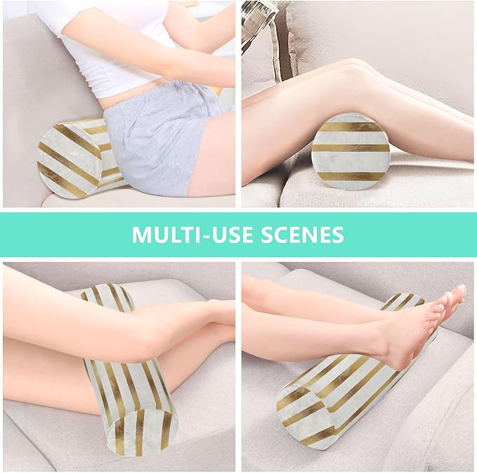 Bolster Pillow for Reading Neck Roll Pillow Memory Foam Round Pillow Insert Cylinder Decorative Pillow Bed Back Support Gold Stripe