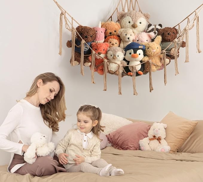 Stuffed Animal Storage Hammock or Net Corner - Large Toy Hammock Net for Stuffed Animals Room Decor - Cute Stuff Animal Organizer Plush Holder - Kids Baby Nursery Essentials Wall Bedroom Home Decor