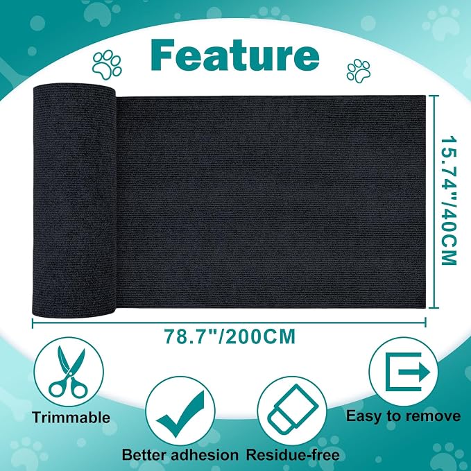 ENONCI 78.7x15.8 Cat Scratch Pad, Furniture Protector for Couch Corners | Trimmable, No-Shedding Cat Scratch Pad with Self-Adhesive Backing for Climbing, Protects Walls, Carpet and Couch