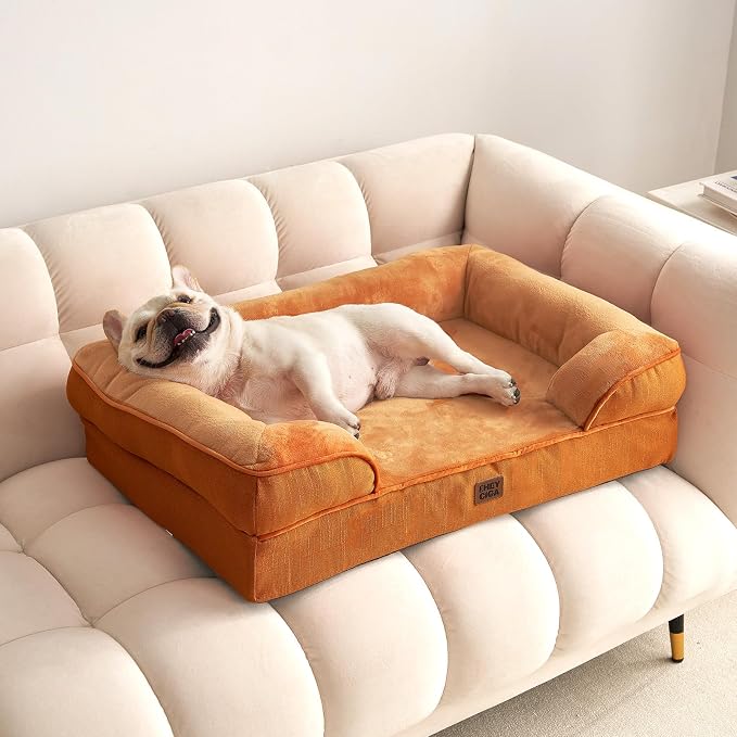 EHEYCIGA Orthopedic Dog Beds Large Sized Dog, Waterproof Washable Pet Bed | Non-Slip Bottom and Egg-Crate Memory Foam XL Dog Couch Bed with Washable Removable Cover, Pumpkin Orange