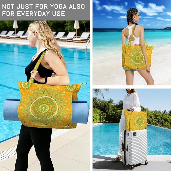 Mandala Yoga Mat Bag Large Yoga Bags and Carrier Fits All Your Stuff Yoga Tote Bags with Zipper Pocket Pilates Bag