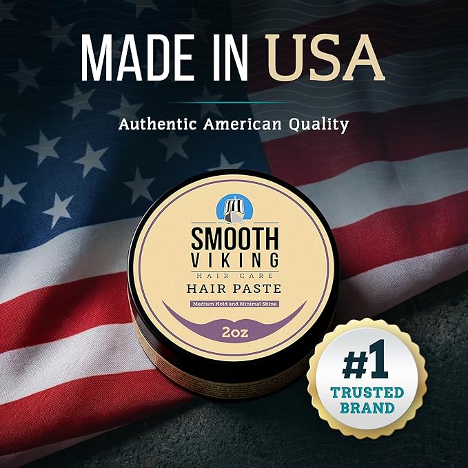 Smooth Viking Hair Paste for Men - Hair Styling Cream with Minimal Shine & Medium Hold Hair Products for Men, Hair Cream for Men, Styling Paste for Textured Messy Hairstyle - Made in USA, 2oz