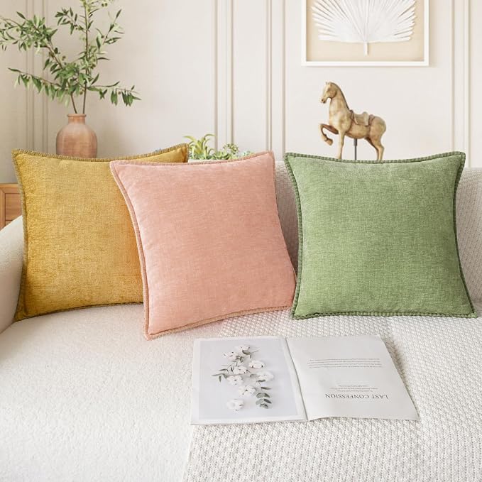 CaliTime Decorative Couch Throw Pillow Covers 26 X 26 Inches Sage Green | Pack of 2, Cozy Chenille Cushion Cases, Cotton Thread Stitching Edges, for Sofa Bed Living Room Farmhouse