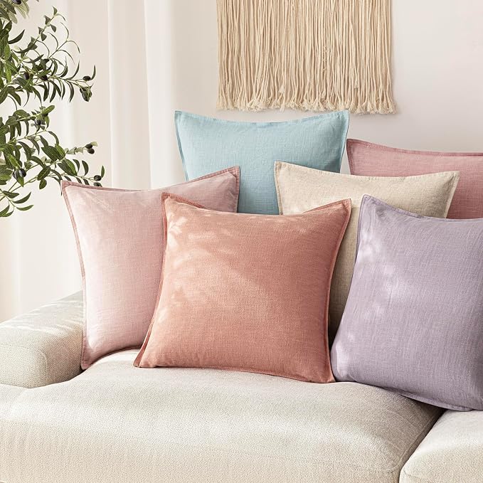 Foindtower Pack of 2, Decorative Linen Solid Throw Pillow Covers Accent Lumbar Cushion Case Boho Farmhouse Pillowcase for Chair Couch Sofa Bedroom Living Room Home Decor 12 x 20 Inch Coral Pink