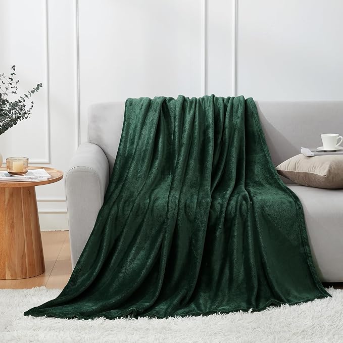 Hansleep King Dark Green Fleece Blanket, Soft Flannel Bed Blanket | Fuzzy Cozy Blanket 90x108 Inches, Multi-use for Bed, Sofa, Couch, Travel, Camping, All Season Warm Lightweight Cover