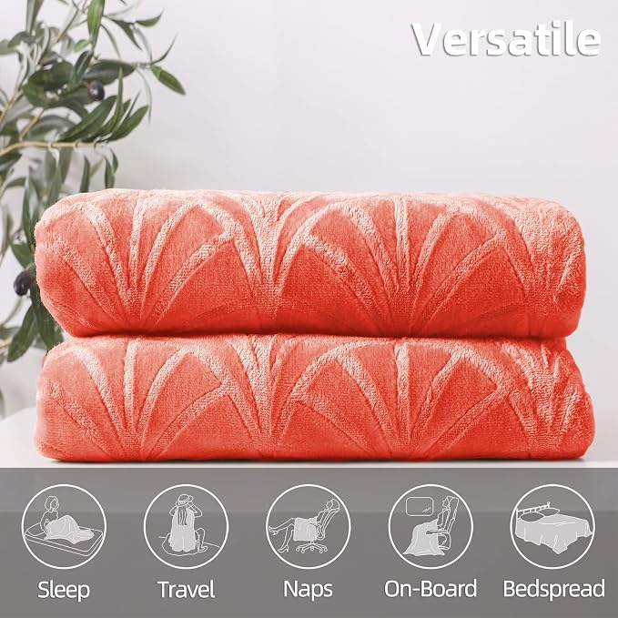 Whale Flotilla Soft Flannel Fleece Twin Size Blanket for Bed, Coral | Cozy Lightweight Breathable Coverlet, Plush Fluffy Bedspread, Vintage Pattern Decorative Blanket for Dorm, All Season 60"x80"