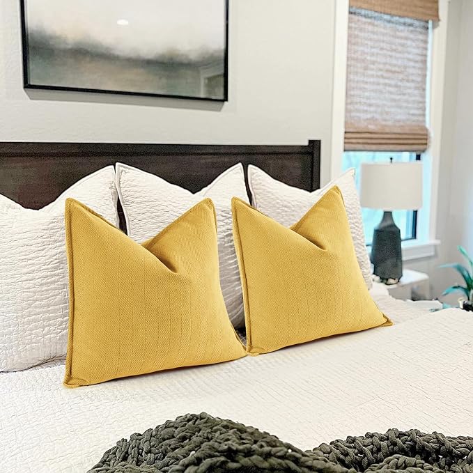 Yellow Pillow Covers 16x16 Set of 2 Chenille Throw Pillow Covers with Elegant Design Soft and Luxurious Decorative Throw Pillows for Couch, Bed, and Home Decor