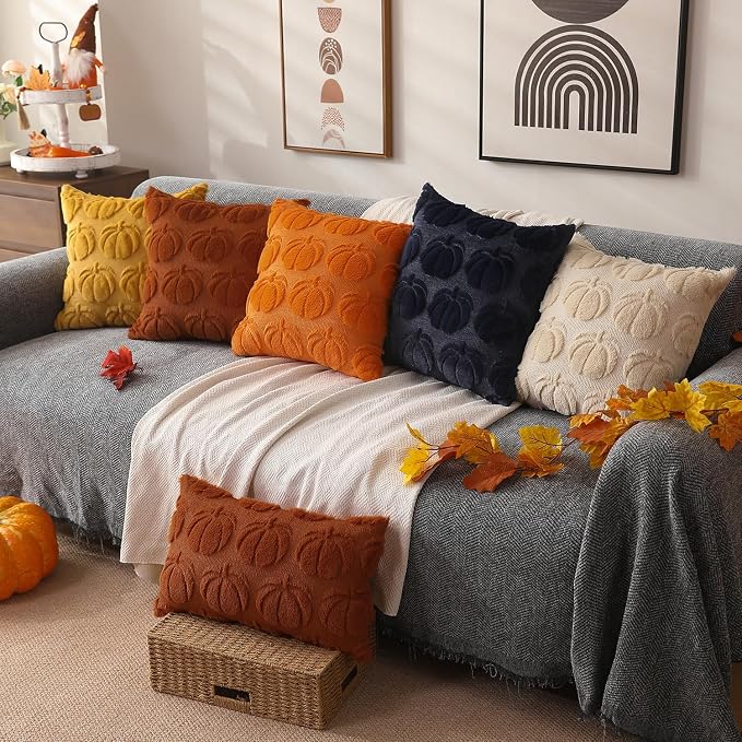 DFXSZ Fall Pillow Covers 12x20 2Pcs Rust Pumpkin Fall Decorations for Home | Fall decor Set of 2 Throw Pillow Cases Soft Plush Faux Fur Wool Couch Cushion for Chair Sofa Bedroom Living Room Home Decor