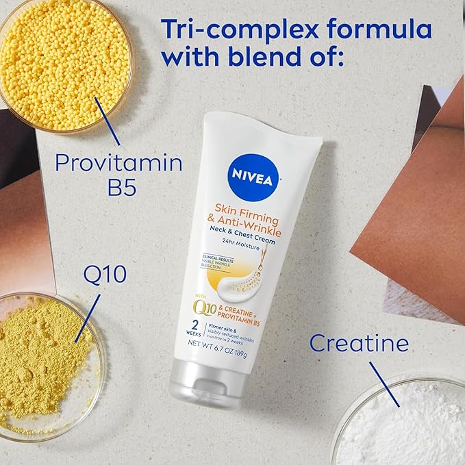NIVEA Skin Firming & Anti Wrinkle Neck & Chest Cream with Coenzyme Q10,Creatine and Provitamin B5,Skin Firming Cream Reduces the Look of Fine Lines and Wrinkles,6.7 Oz Tube,(Pack of 2)