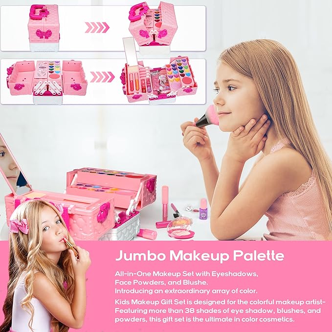 Kids Makeup Sets for Girls - 54 PCS Girl Toys, Washable Makeup for Kids 8-12, Maquillaje para Niñas, Play Makeup Set for Kid 3-5, Non Toxic Girls Makeup Sets, Princess Stuff Girl Birthday Gift(Pink)