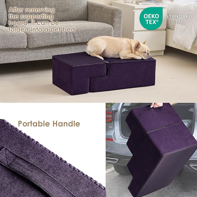 EHEYCIGA Dog Stairs for Bed 18" H, Dog 4-Steps for High Bed, Purple | Pet Steps for Small Dogs and Cats, Non-Slip Balanced Pet Ramp Indoor