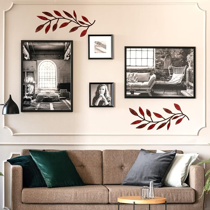 Zhengmy 2 Pcs Metal Leaf Wall Art Vine Branch Decor,Autumn Color | Olive Branch Metal Decor for Living Room Hallway, Symmetrical Leaf Pair for Doorway Entryway, Lightweight Hanging Art Design