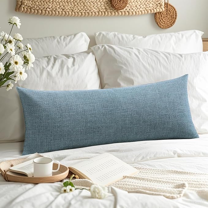 OTOSTAR Linen Throw Pillow Cover Set of 1 Decorative Long Lumbar Pillowcase Rectangle Cushion Cover 14x36 Inch for Home Decor Sofa Bedroom Car 35 x 90CM Blue