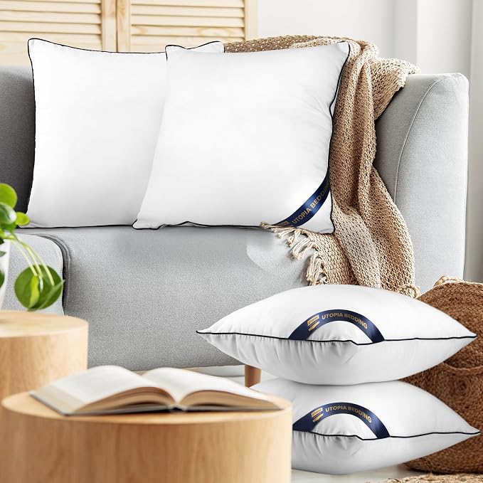 Utopia Bedding 22x22 Throw Pillow Inserts, Decorative Pillows, Pack of 4 | Piping Throw Pillows, Plush & Supportive, Aesthetic Cushion Sham Stuffer for Sofa, Office, Couch & Bed, Set of 4, White