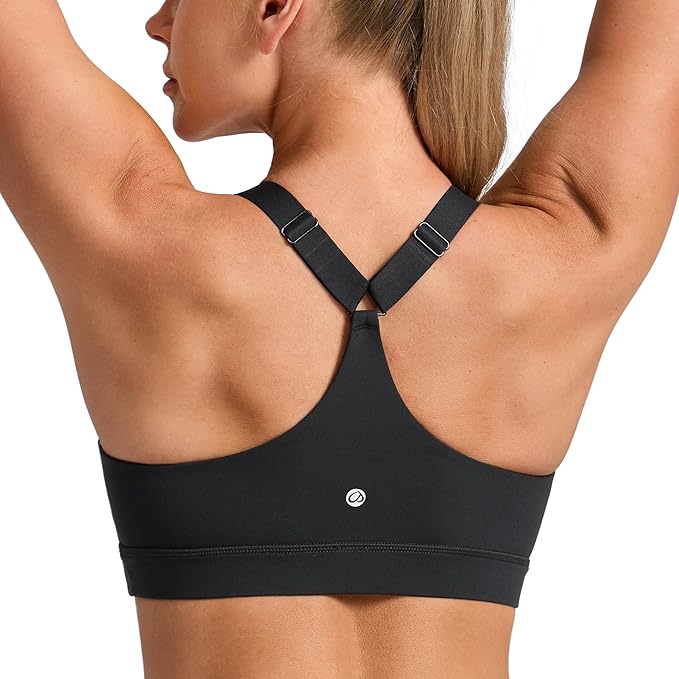 CRZ YOGA Butterbreeze Wide Y-Strap Back Sports Bras for Women - Training Gym Square Neck Adjustable Racerback Padded Top