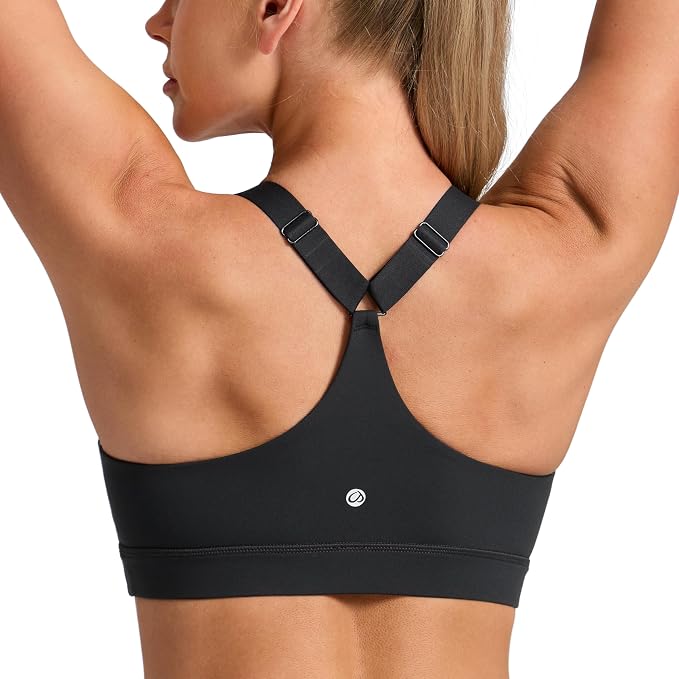 CRZ YOGA Butterbreeze Wide Y-Strap Back Sports Bras for Women - Training Gym Square Neck Adjustable Racerback Padded Top