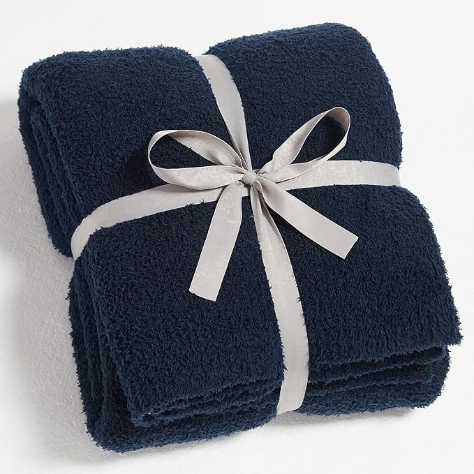 Super Soft Knit Throw Blanket Twin Size Navy-Lightweight Plush Fuzzy Fluffy Warm Cozy Blankets and Throws for Sofa Bed All Season Use, 60x80 inches