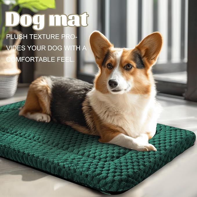 Dog Bed Crate Mat, Soft Durable Washable Anti-Slip Kennel Pad for Dogs & Cats, Reversible (Dark Green, S(24"*18"*1.5"))