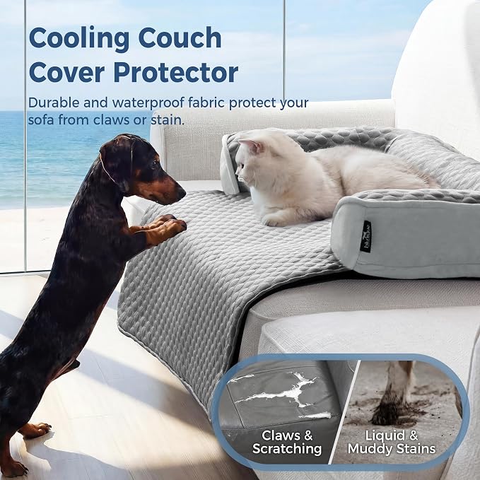 XLarge Dog Cooling Bed for Sofa, 45x37 Inch Pets Couch Cover Mat | Waterproof & Easy Clean & Non-Slip Bottom & Non-Gel, Washable Dogs Summer Couch Pad For Indoor & Outdoor, Cooling Grey
