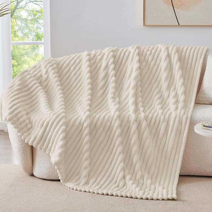 BEDELITE Ribbed Twin Blanket for Couch & Bed, Beige, 60"x80" | Ultra-Soft Plush Fleece, Cozy, Warm Yet Lightweight, Ribbed Texture, Home Decor, Machine Washable, Giftable, All-Season Use