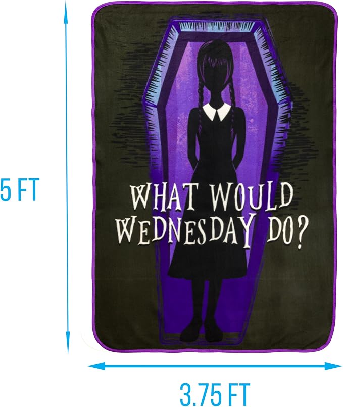 Silver Buffalo Wednesday Addams Family, Fleece Throw Blanket, 45x60in | What Would Wednesday Do, Soft and Cozy, 180 GSM