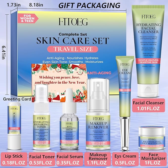 Skin Care for Teens,Gentle Hydrating Skin Care Set Kit with Clean Ingredients,Daily Facial Skincare Set for Teens Kids Women,Skincare Gift Set for Teenage Girls Women Travel Size Toiletries Essentials