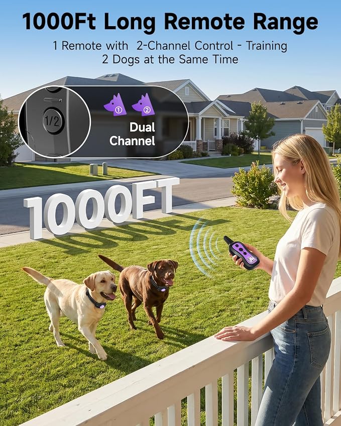 PATPET Dog Training Collar Dog Shock Collar with Remote - 3 Training Modes, Beep, Vibration and Shock, Up to 1000 ft Remote Range, Rainproof for Small Medium Large Dogs | 1000Ft Waterproof Shock Collar for Dogs, 3 Training Modes(Beep,Vibration,Shock) f...