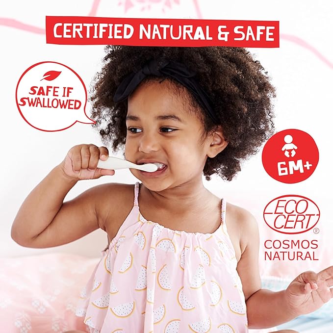 Jack N' Jill Natural Toothpaste for Baby and Infants - Fluoride Free Training Toothpaste, 40% Xylitol, BPA Free - Strawberry & Blueberry, 1.76 oz (Pack of 4)