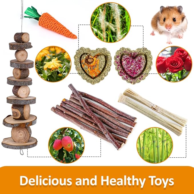 Hamster Toys Set, Guinea Pig Toys Bunny Small Animal Chewing Toy for Cage