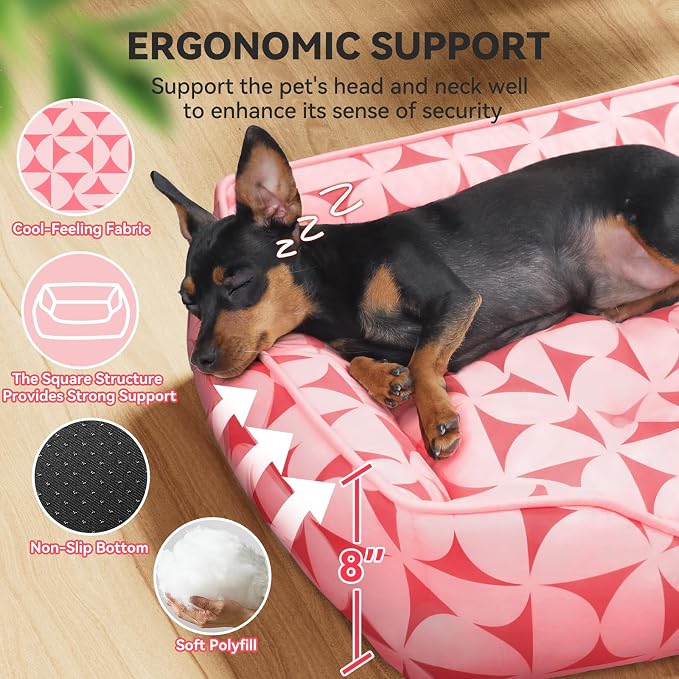 Zerbuger 25in Pink Pattern Rectangle Cat Dog Bed Machine Washable Sofa | Sleeping for Large Medium Small Pets Indoor Outdoor, Non-Slip Bottom Soft Puppy Bed Durable Orthopedic Calming Pet Cuddler