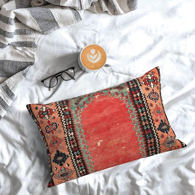 Antique Sivas Cappadocian Turkish Niche Kilim Pillow Covers Decorative Lumbar Throw Pillowcase 12x20 Inch Couch Cushion Cover for Home Decor Living Room Bedroom College Dorm Bed Car Sofa