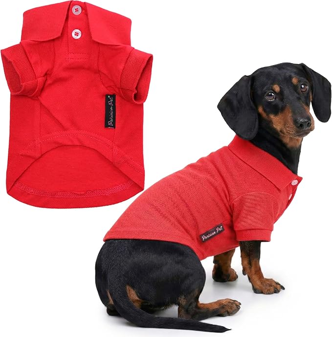 Parisian Pet Dog Polo Shirt – Classic Red Cotton Pet Apparel with Collar & Buttons, Soft Breathable Puppy T-Shirt, Cute Dog Clothes - Ideal Summer Clothes for Large Dogs - Shirts for Dogs Boy Girl