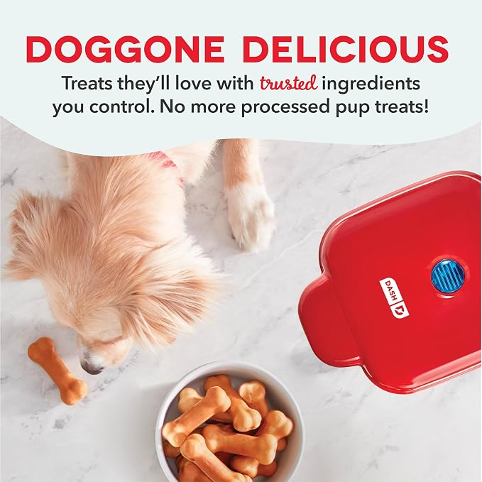 Dash Mini Dog Treat Maker - DIY Bone-Shaped Treats - Personalized Dog Gifts - Easy to Clean - 6 Bones, Red