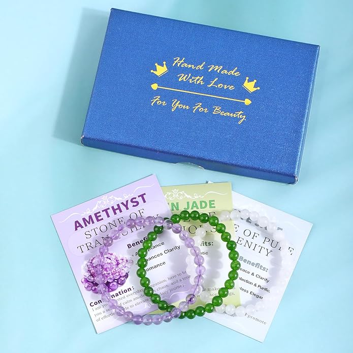 NCB 2.3-Piece 4mm Natural Crystal Gemstone Stretch Bracelets – Handmade Reiki Energy Healing Jewelry for Meditation,Yoga, Unisex